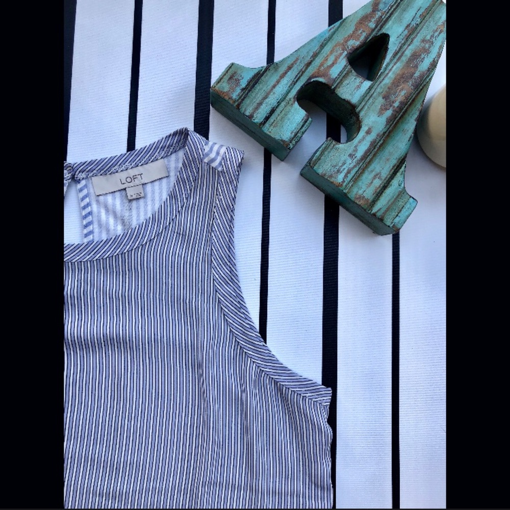 LOFT Blue and White Stripe Mixed-Media Top